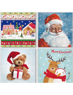 4 x 20 x Kerst Servetten van Papier – 3-laags 1/4 vouw 33 cm x 33 cm