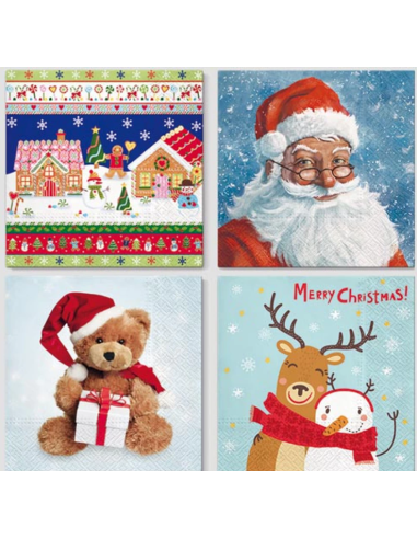 4 x 20 x Kerst Servetten van Papier – 3-laags 1/4 vouw 33 cm x 33 cm