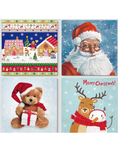 4 x 20 x Kerst Servetten van Papier – 3-laags 1/4 vouw 33 cm x 33 cm