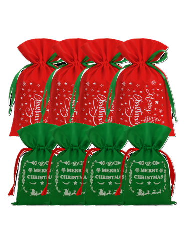 Set van 8 kerstcadeaustassen, Decoratieve cadeauzakken voor Kerstmis