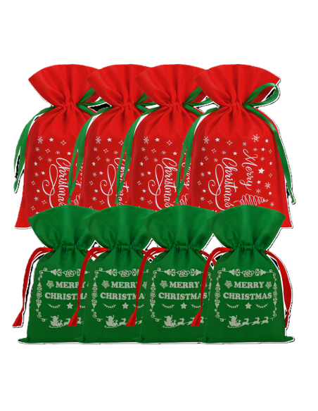 Set van 8 kerstcadeaustassen, Decoratieve cadeauzakken voor Kerstmis