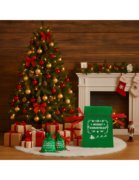 Set van 8 kerstcadeaustassen, Decoratieve cadeauzakken voor Kerstmis