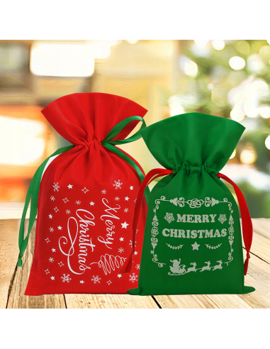 Lot de 8 sacs cadeaux de Noël, Sac de Noël décoratif pour cadeaux