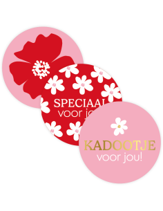 Stickers op rol Kadootje voor jou + bloem (3 varianten) 5cm