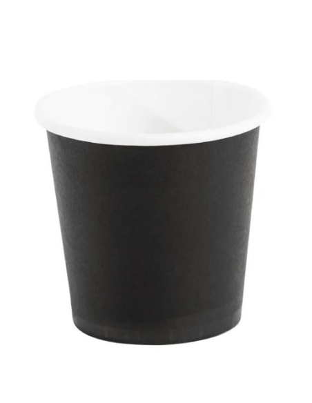 Gobelet à espresso en carton noir 120 ml vu de face sur fond blanc