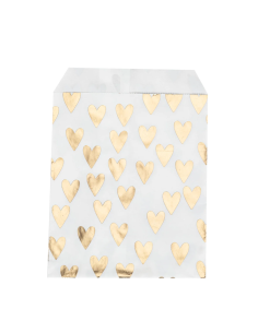 50 sachets cadeaux en papier kraft avec les cœurs dorés 13 cm x 18 cm.