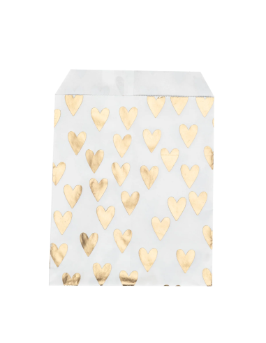 50 sachets cadeaux en papier kraft avec les cœurs dorés 13 cm x 18 cm.