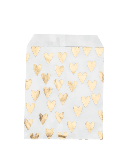 50 sachets cadeaux en papier kraft avec les cœurs dorés 13 cm x 18 cm.