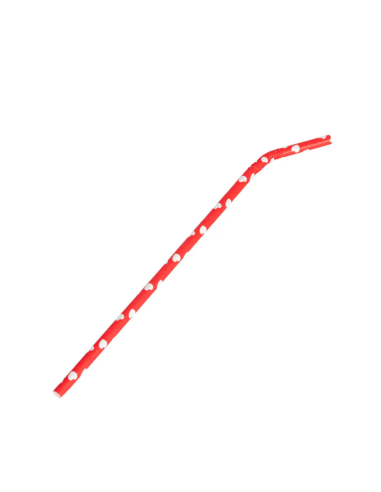 BIO papieren flexibele rietjes hartjes wit/rood 6x240 mm – 100 stuks