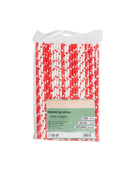 Pailles papier BIO flexibles cœurs blanc/rouge 6x240 mm – 100 pcs