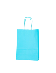 50 turquoise kraftpapieren zakken met gedraaide handvatten 16 x 8 x 22cm– stevige winkelzakken