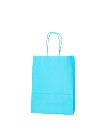 50 turquoise kraftpapieren zakken met gedraaide handvatten 16 x 8 x 22cm– stevige winkelzakken