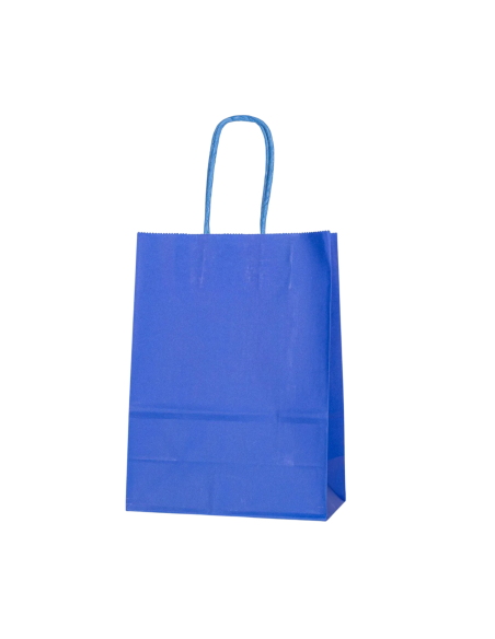 50 sacs en papier kraft bleu roi avec poignées torsadées 16x8x22cm – sacs boutique résistants
