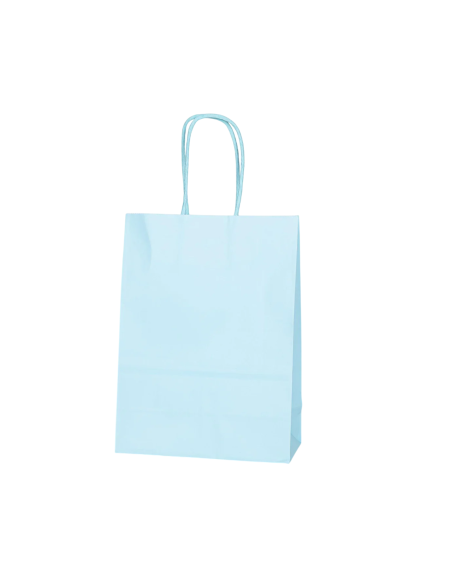 50 sacs en papier kraft bleu clair avec poignées torsadées 16x8x22cm – sacs boutique résistants