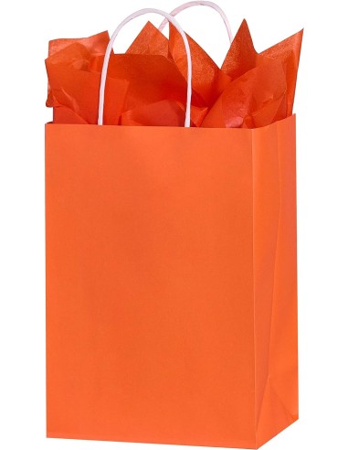 Sacs cadeaux en papier kraft orange avec poignées torsadées 22x10x28 cm