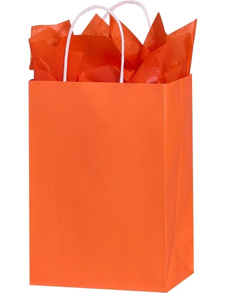 Sacs cadeaux en papier kraft orange avec poignées torsadées 22x10x28 cm