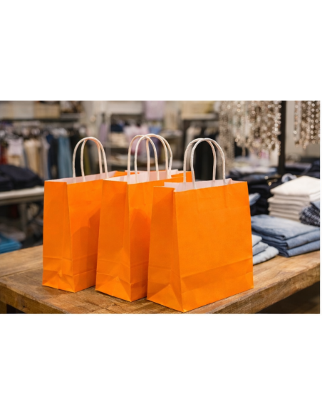 Oranje kraft papieren draagtassen met gedraaide handvatten – 22x10x28 cm