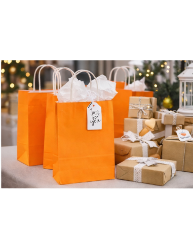 Oranje kraft papieren draagtassen met gedraaide handvatten – 22x10x28 cm