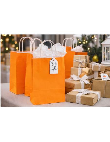 Oranje kraft papieren draagtassen met gedraaide handvatten – 22x10x28 cm