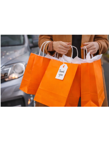 Sacs cadeaux en papier kraft orange avec poignées torsadées 22x10x28 cm