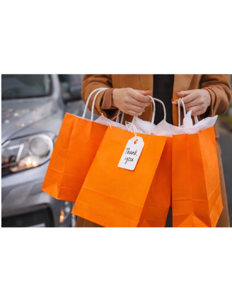 Sacs cadeaux en papier kraft orange avec poignées torsadées 22x10x28 cm