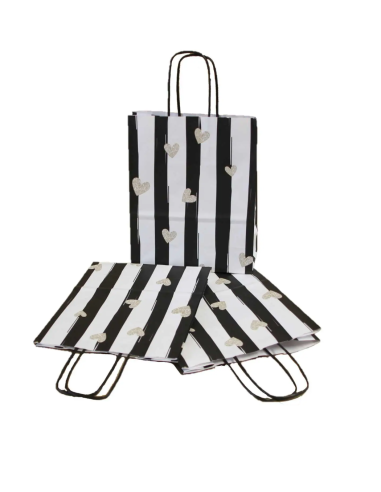 Sacs papier cadeaux avec poignée Noblesse torsadés avec coeurs