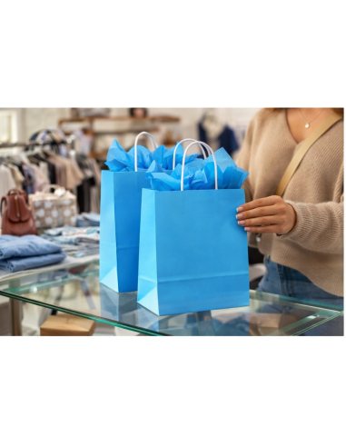 Blauw kraft papieren draagtassen met gedraaide handvatten – 22x10x28 cm