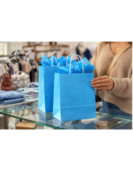 Blauw kraft papieren draagtassen met gedraaide handvatten – 22x10x28 cm