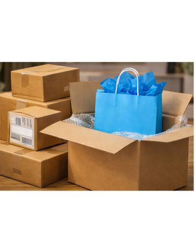 Blauw kraft papieren draagtassen met gedraaide handvatten – 22x10x28 cm