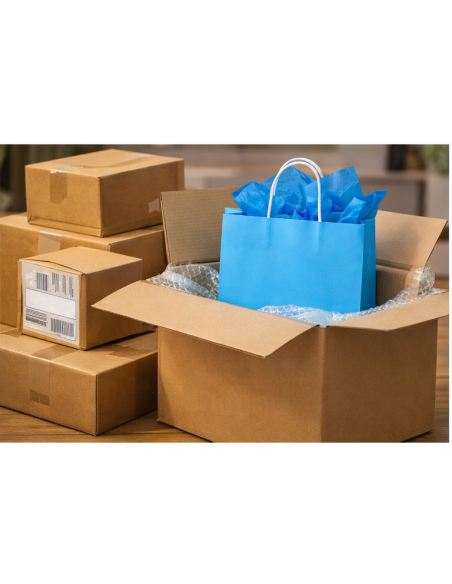 Blauw kraft papieren draagtassen met gedraaide handvatten – 22x10x28 cm