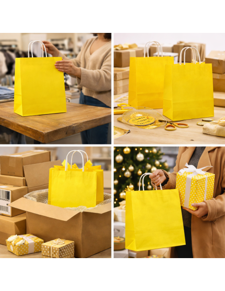 Geel kraft papieren draagtassen met gedraaide handvatten – 22x10x28 cm