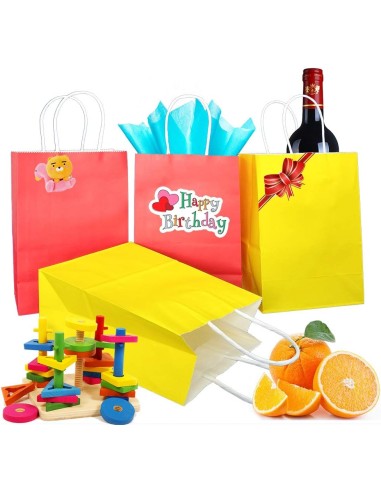 Sacs cadeaux en papier kraft jaune avec poignées torsadées 22x10x28 cm