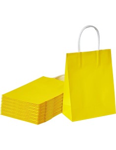 Sacs cadeaux en papier kraft jaune avec poignées torsadées 22x10x28 cm