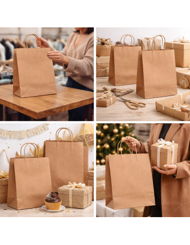 Sacs papier kraft brun avec poignées torsadées 22x10x28 cm – Sac boutique écologique