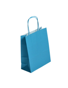 Turquoise papieren cadeautas met gedraaide handvatten 18x8x22 cm