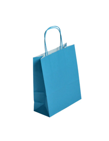 Turquoise papieren cadeautas met gedraaide handvatten 18x8x22 cm