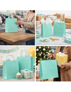 Sac papier cadeaux Vert menth avec poignées torsadées 18x8x22cm 2