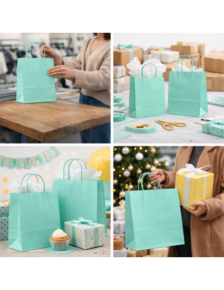 Papieren cadeautas Mintgroen met gedraaide handvatten 18x8x22 cm