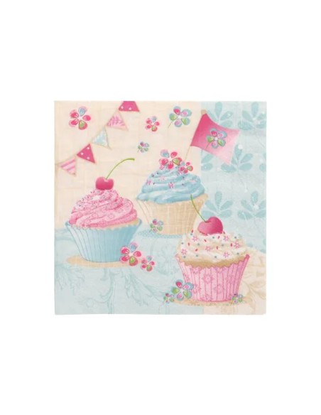 Servetten 3-laags 1/4 vouw 33×33 cm « Birthday Cupcakes » FSC – Pak van 20