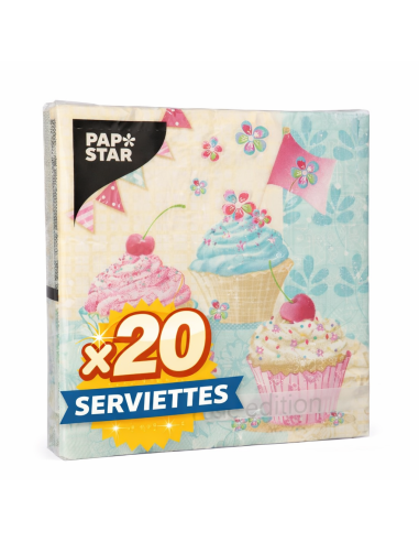 Servetten 3-laags 1/4 vouw 33×33 cm « Birthday Cupcakes » FSC – Pak van 20