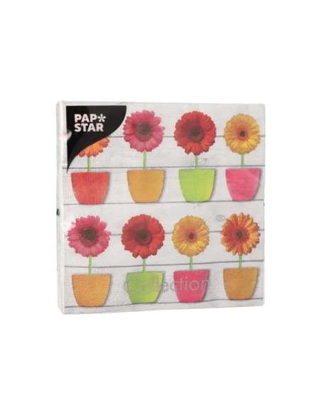 Servetten 3-laags 1/4 vouw 33×33 cm « Glowing Gerberas » – Pak van 20