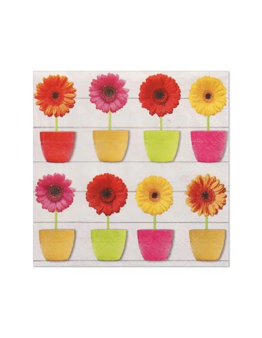 Servetten 3-laags 1/4 vouw 33×33 cm « Glowing Gerberas » – Pak van 20