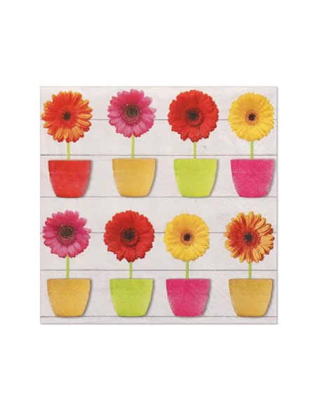 Serviettes 3 plis 1/4 33×33 cm « Gerberas éclatantes » – Paquet de 20