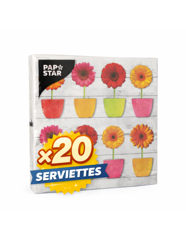 Serviettes 3 plis 1/4 33×33 cm « Gerberas éclatantes » – Paquet de 20