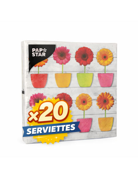 Servetten 3-laags 1/4 vouw 33×33 cm « Glowing Gerberas » – Pak van 20