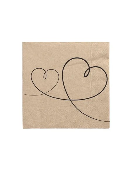 Servetten 3-laags 1/4 vouw 33×33 cm FSC « Hearts » gerecycled papier – Pak van 20