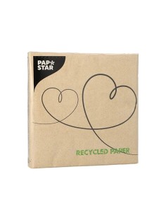 Servetten 3-laags 1/4 vouw 33×33 cm FSC « Hearts » gerecycled papier – Pak van 20 2