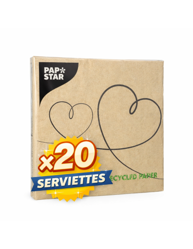 Servetten 3-laags 1/4 vouw 33×33 cm FSC « Hearts » gerecycled papier – Pak van 20