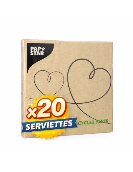 Servetten 3-laags 1/4 vouw 33×33 cm FSC « Hearts » gerecycled papier – Pak van 20
