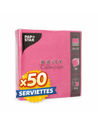 Serviettes de table 32×32 cm QUOTIDIENNE FSC fuchsia – Paquet de 50